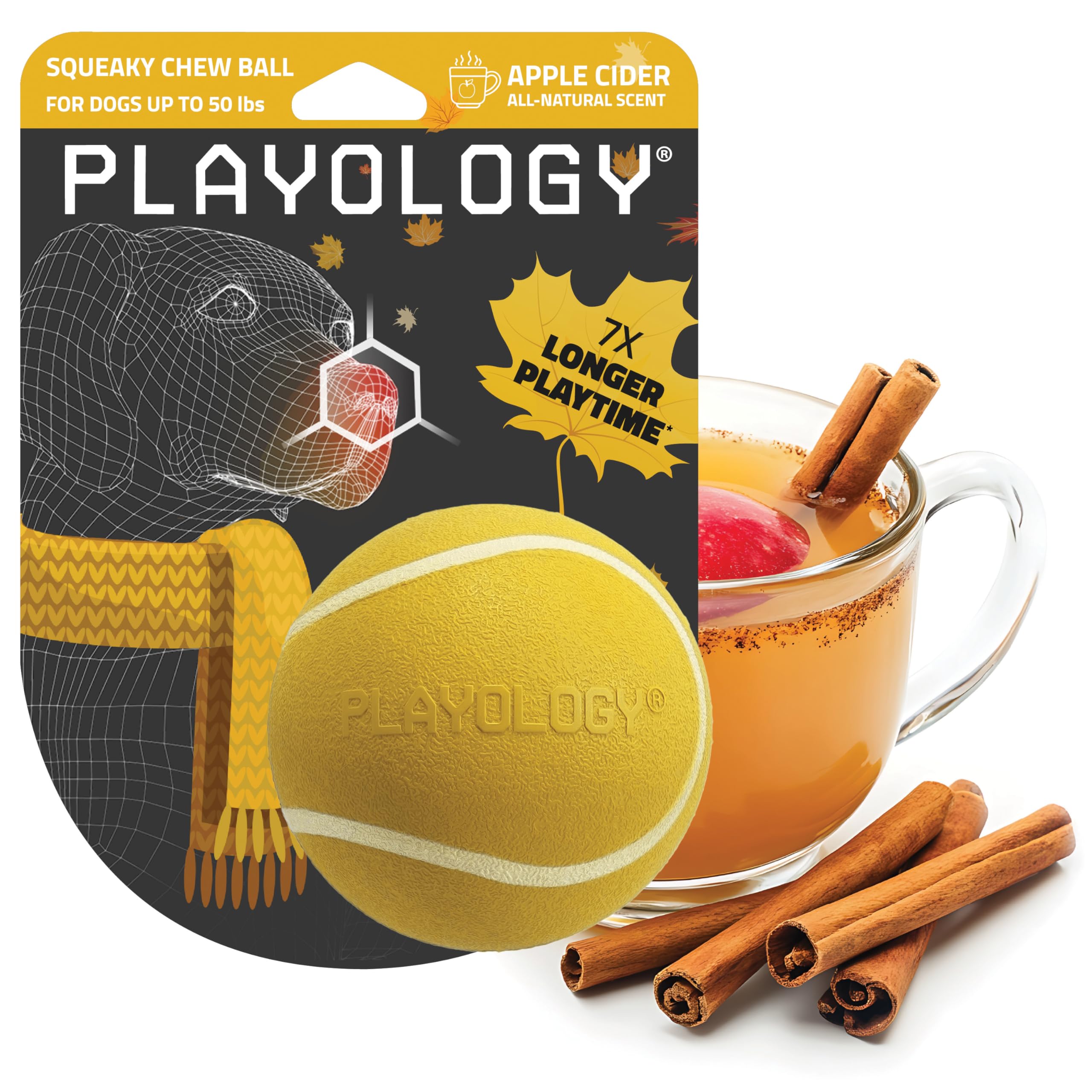 Playology Dog Toys Squeaky Chew Ball - Bouncy Durable Floating Fetch Ball for Dogs Medium Apple Cider Limited