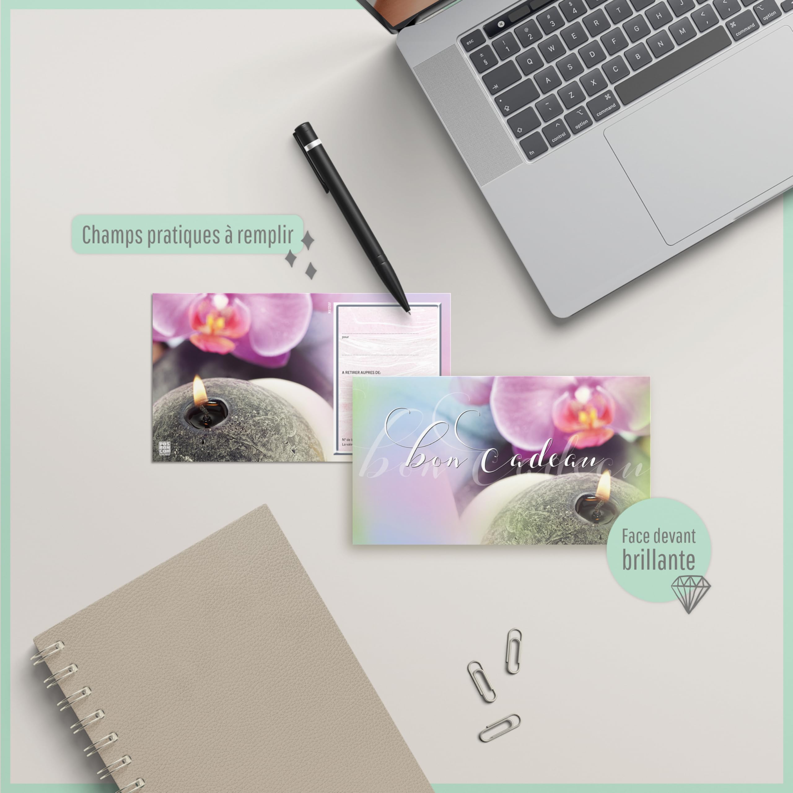 Bon Cadeau à Remplir avec Enveloppe et Nœud Ruban - Formulaires Imprimés pour Massage - Lot de 25