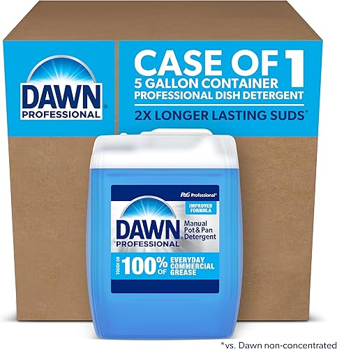 El detergente de jabón líquido para lavavajillas de Dawn Professional, desengrasante a granel elimina los alimentos grasos de ollas, sartenes y