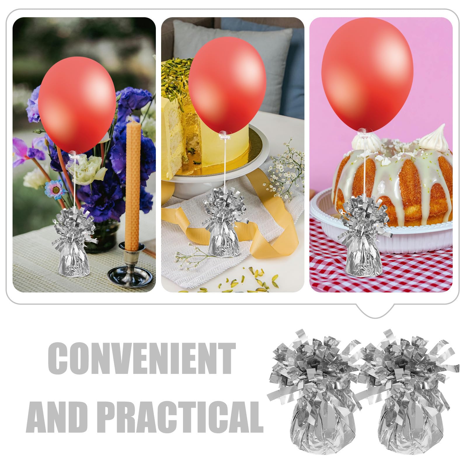 Ballongewichte 6 Stück aus Pvc und Zement Silber für Partydeko | Geburtstage und Junggesellinnenfeiern, Dekoratives Design, Leicht Anzuwenden
