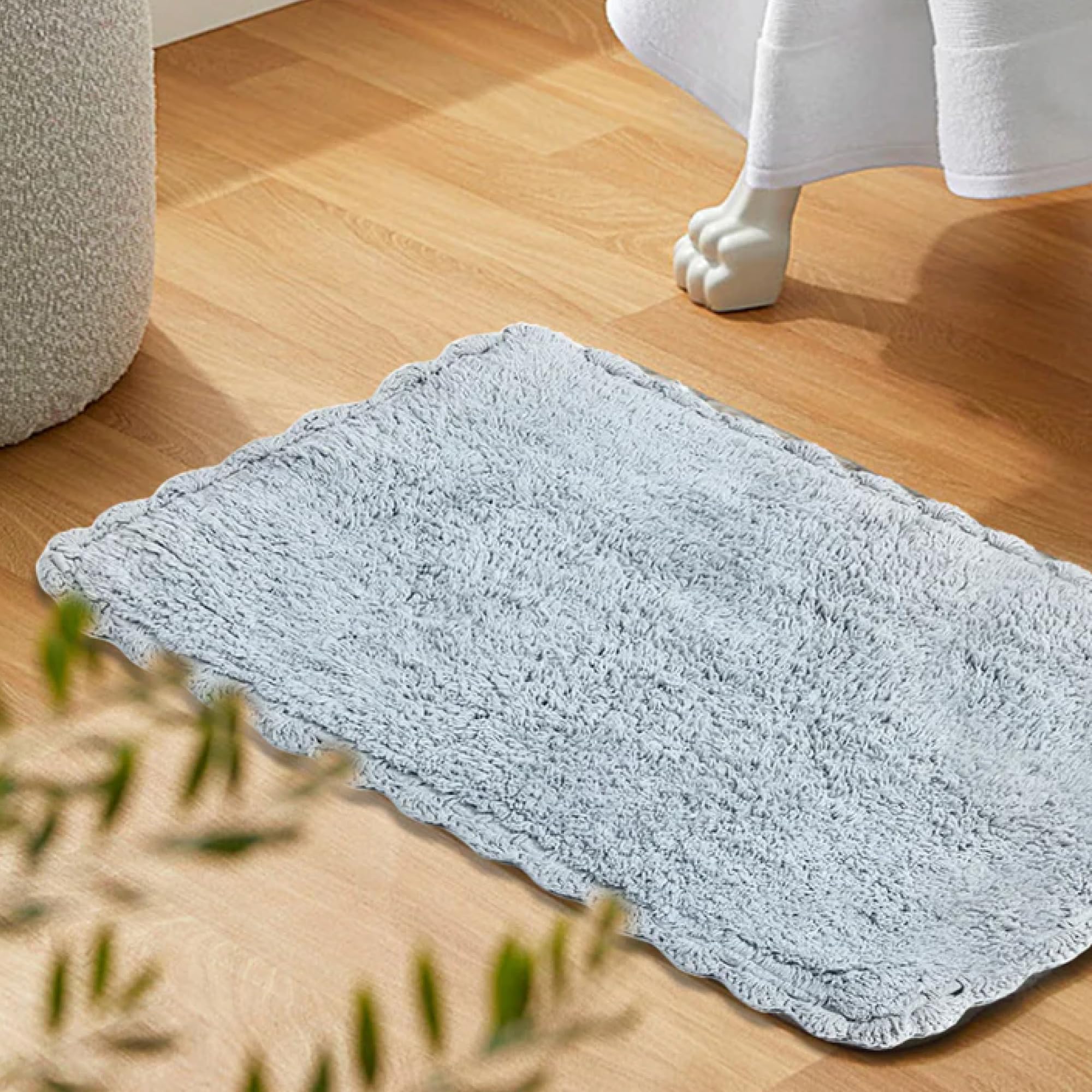 Habere India-All the Cultures Fabricating India - Crochet Bath Mat, Super Absorbent 100% Cotton & Quick Dry Bath Rug for Bathroom Floor Mats (Grey_Rectangular - 60 x 40 CM)