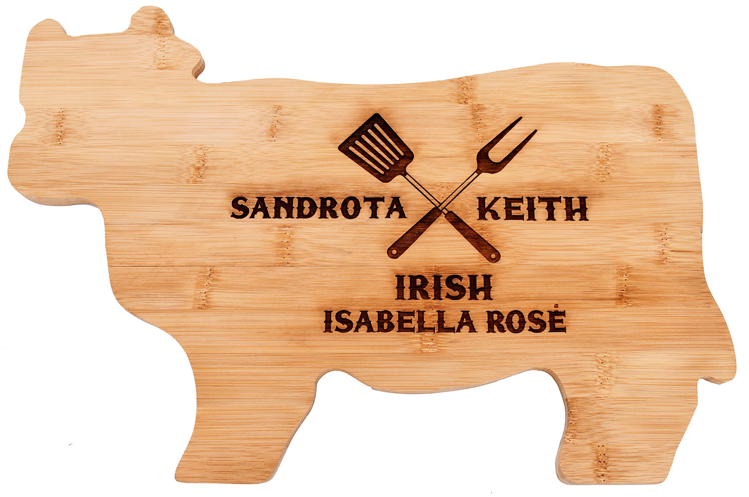 Animal Shaped Personalized Cutting Board | Custom Engraved Bamboo Cutting Board (COW)