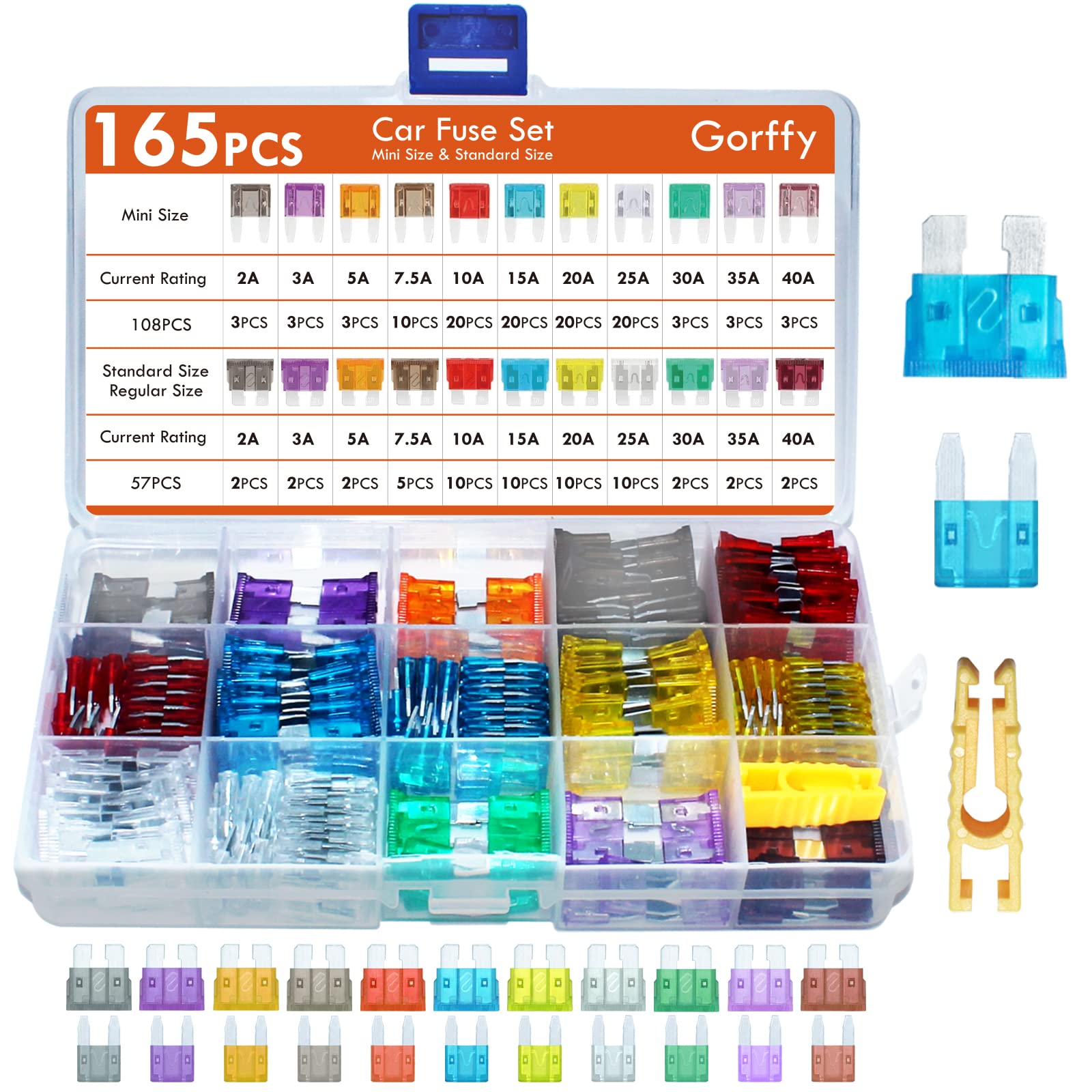 Buy Car fuses 165Pcs, Gorffy Car Fuses Assorted 108 Mini Blade Car Fuse