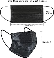 Vista 6 de akgk 200 máscaras faciales desechables, máscara negra, mascarillas desechables de 3 capas