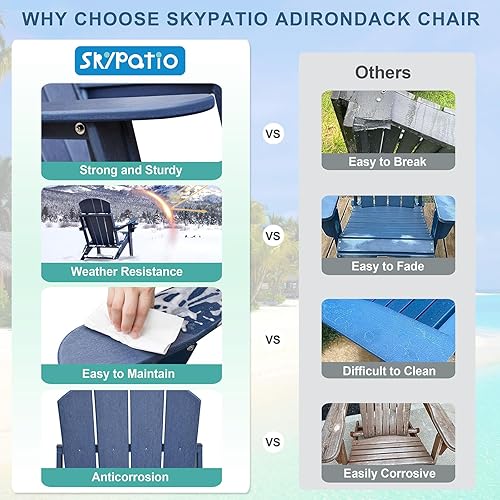Miniatura 5 de Skypatio Juego de 3 sillas plegables Adirondack resistentes a la intemperie, juego de 2 sillas Adirondack con soporte para tazas, 1 mesa auxiliar,