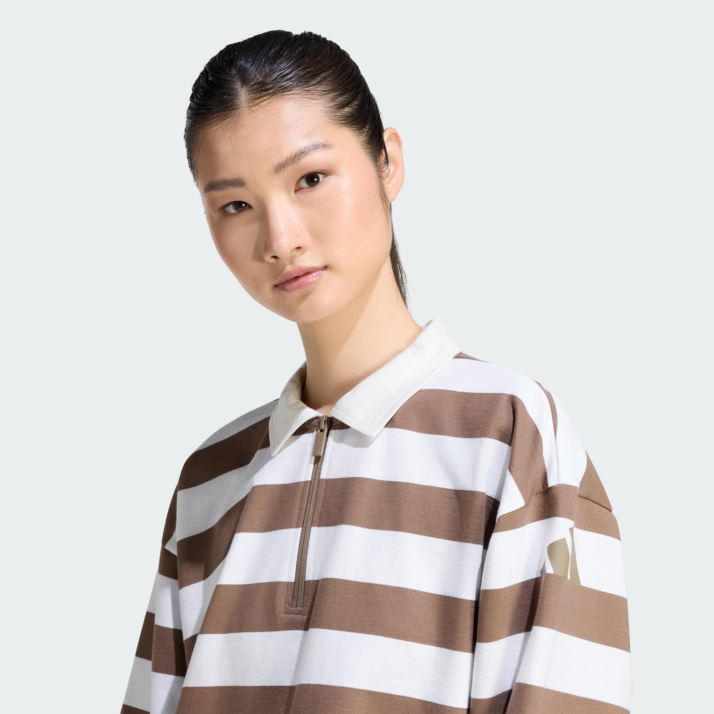 adidas Kobiety Essentials Contemporary French Terry Longsleeve Polo Shirt, Khaki Six/off white, M