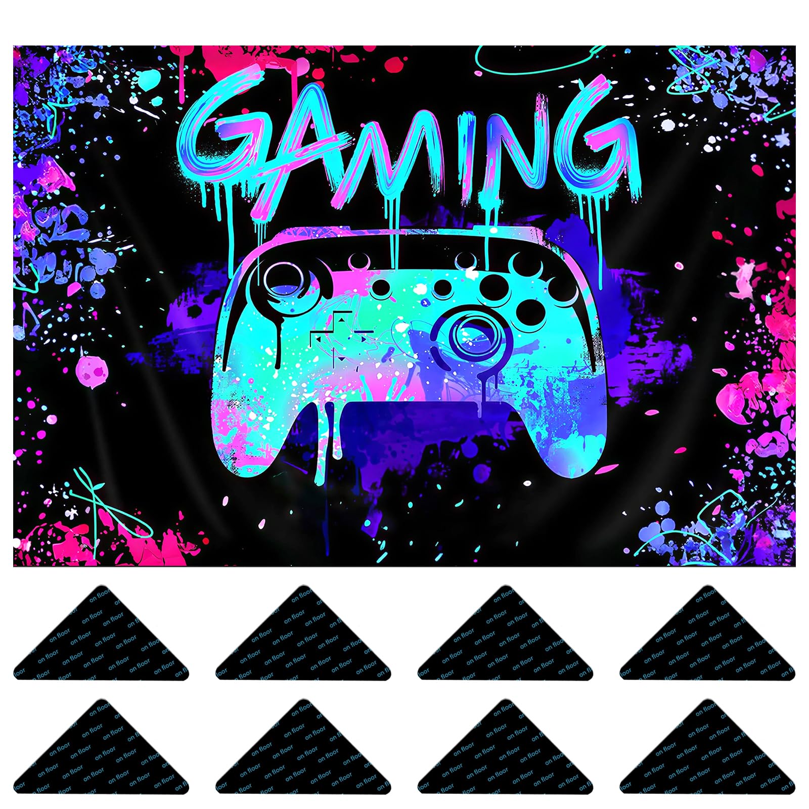 Tapis gamer antidérapant avec 8 fixations incluses pour salle de jeux