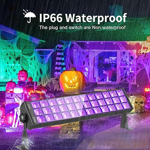 Miniatura 4 de Paquete de 2 barras de luz negra de 76 W, 108 LED, IP66, impermeable, luz de inundación con interruptor+enchufe+cable de 5 pies, luz de 1300 pies