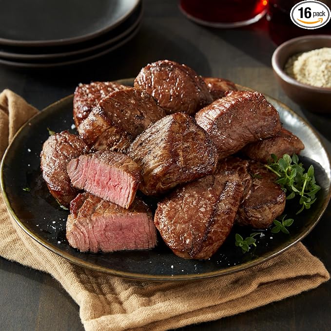 Premium Super Trimmed™ Tenderloin Filet Mignon steak Medallions 16 count, 2 oz, Aged up to 28 Days. Tender and Juicy Restaurant-Quality and Cooking Instructions from Kansas City Steak Company
