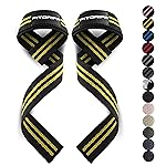 Fitgriff Lifting Wrist Straps for Weightlifting, Gym, Deadlift, Workout (Made of Premium Cotton & Padded) - Men & Women (Standard, Black/Yellow)