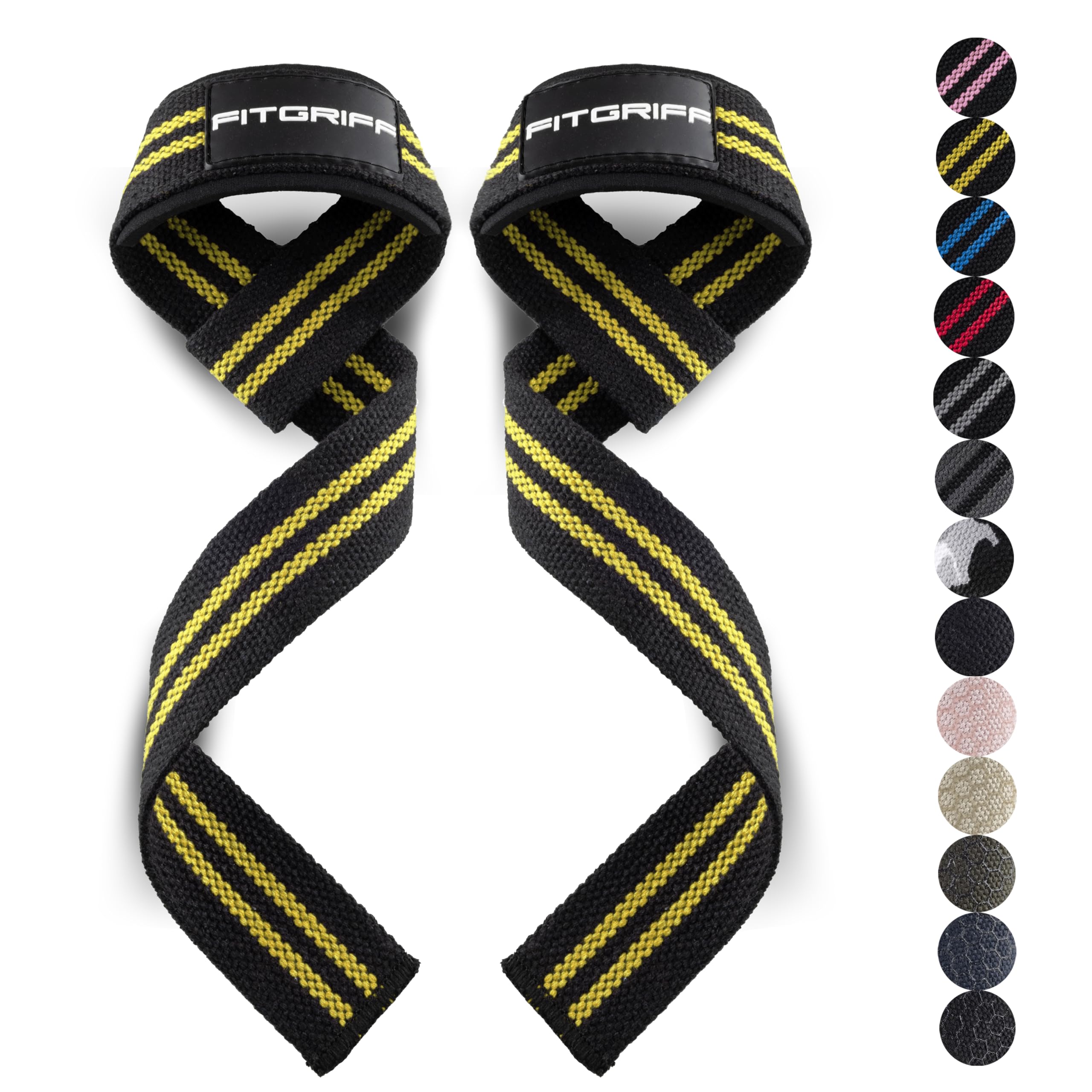 Fitgriff® Straps Palestra - Fascette Sollevamento Pesi - Fasce, Cinghie Per Stacchi, Gym, Lifting - Accessori Bodybuilding (Normale (Oltre 16Cm Polso), Black/Yellow)-image