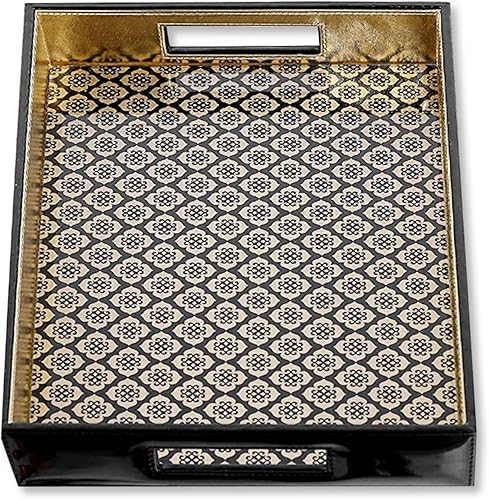 Rely+ - Bandeja decorativa de piel sintética con espejo para servir Mesa auxiliar y decoración otomana Bandejas decorativas para el hogar, cocina