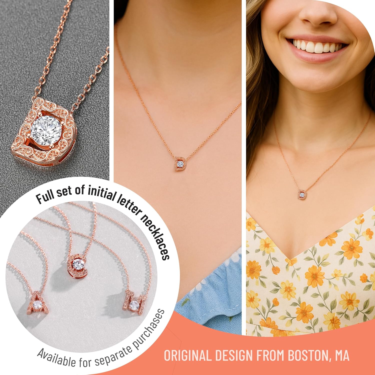 Leafael Initial Letter Necklaces for Women – Personalized 18K Rose Gold Plated Pendant Jewelry with Sterling Silver Chain, Monogram Gift A-Z, 16"+2" Choker - Image 4