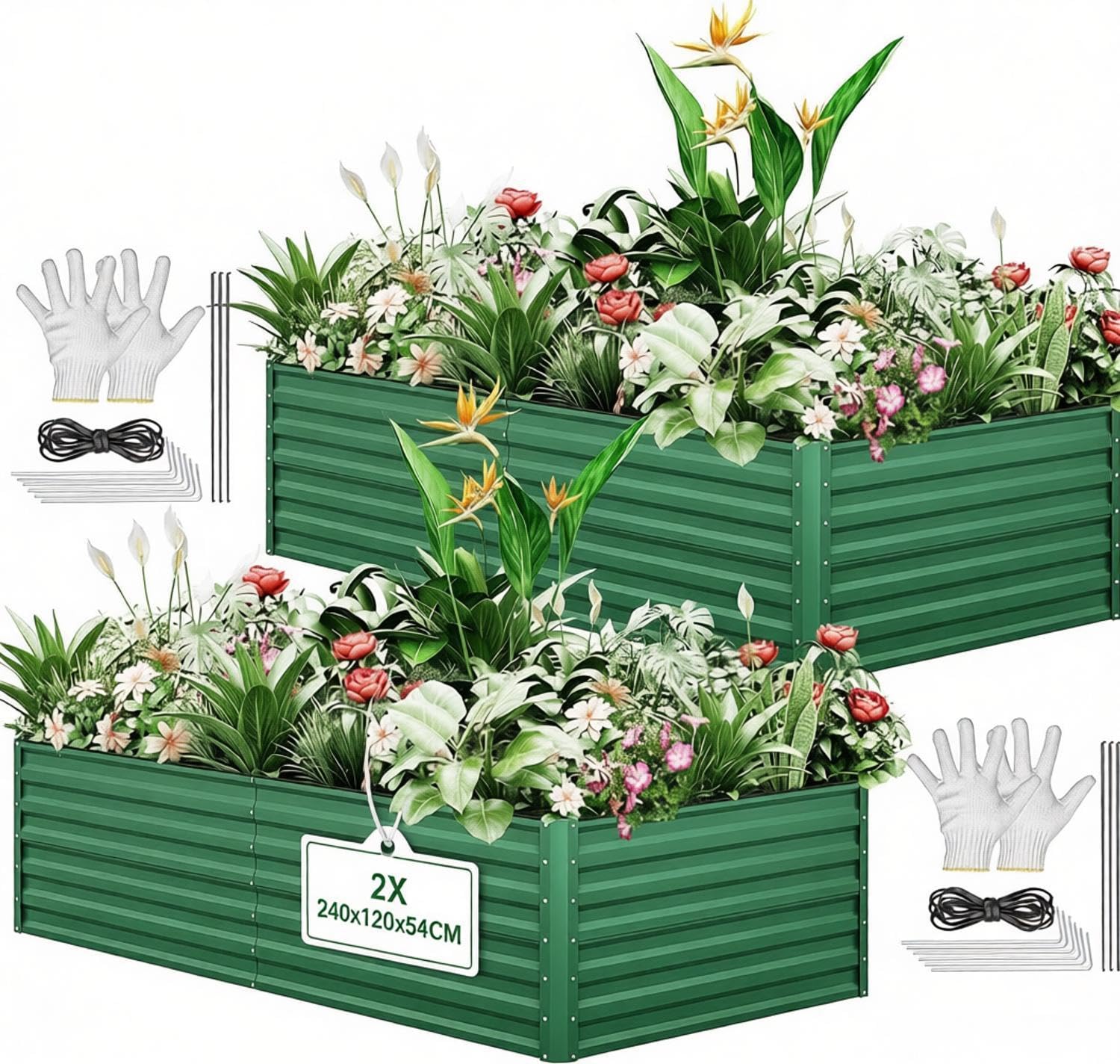 YITAHOME Raised Beds for Garden, 1550 L Raised Bed Made of Metal with 0.35 mm Galvanised Steel, Planter with Safety Edge and 4 Support Poles for Garden Fruits and Vegetables ⟮Silver, 240 x 120 x 54 cm