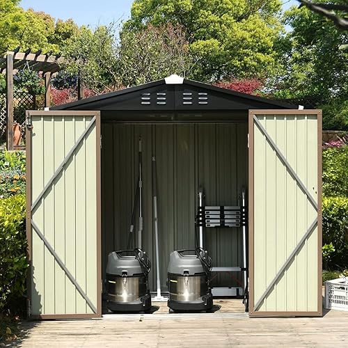 Catrimown Cobertizo de almacenamiento al aire libre de 4 x 6 pies cobertizo de herramientas de acero galvanizado para patio jardín patio césped casa
