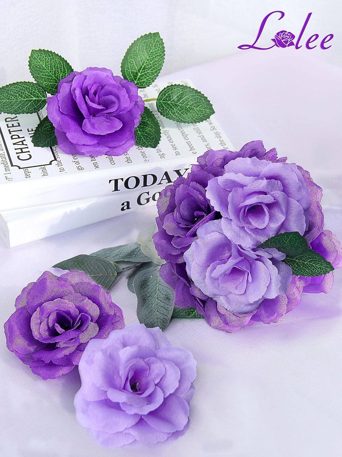 108pcs Roses Head Flowers with Stem, Purple & Lilac Artificial Flowers image 4