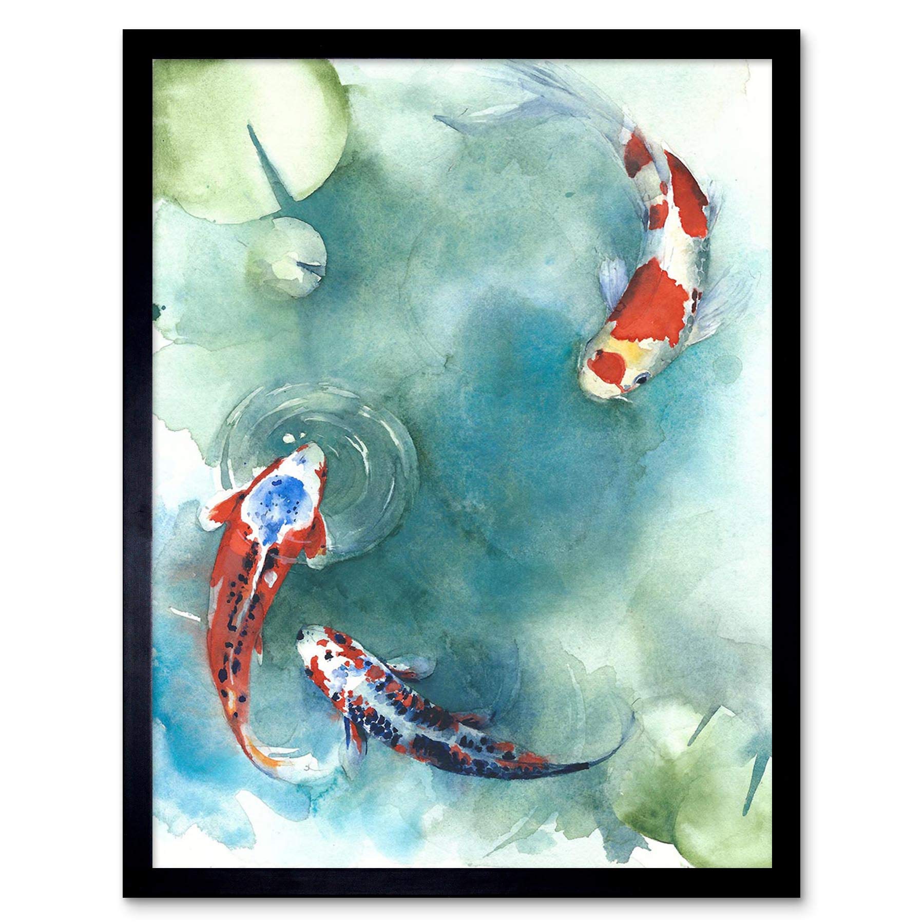 Wee Blue Coo Japanese Koi Carp Fish Lilies Goldfish 12X16" Framed Wall Art Print from B&Q