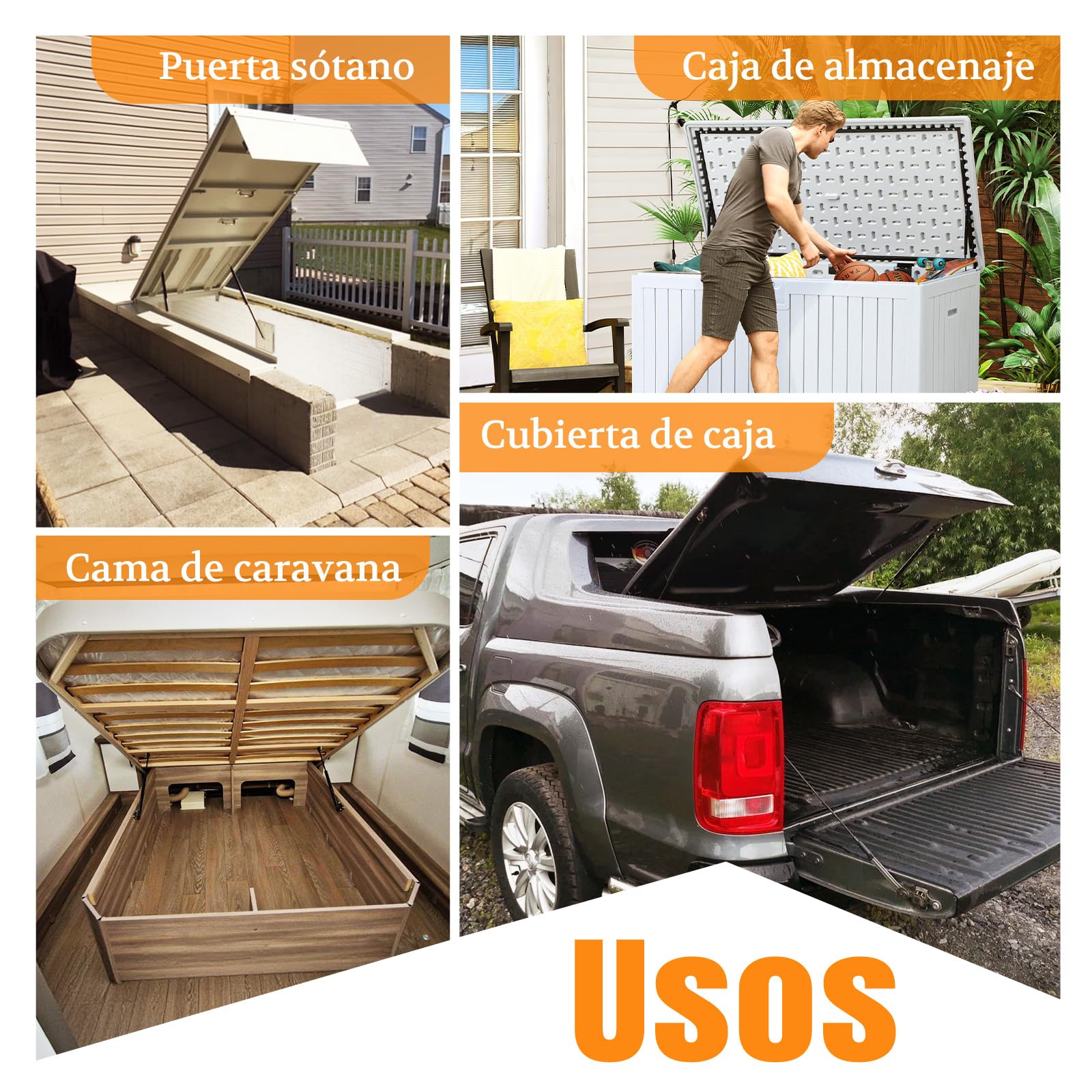 Resorte de Gas con Ojal 455MM 200N Muelle Hidráulico para Cama Abatible