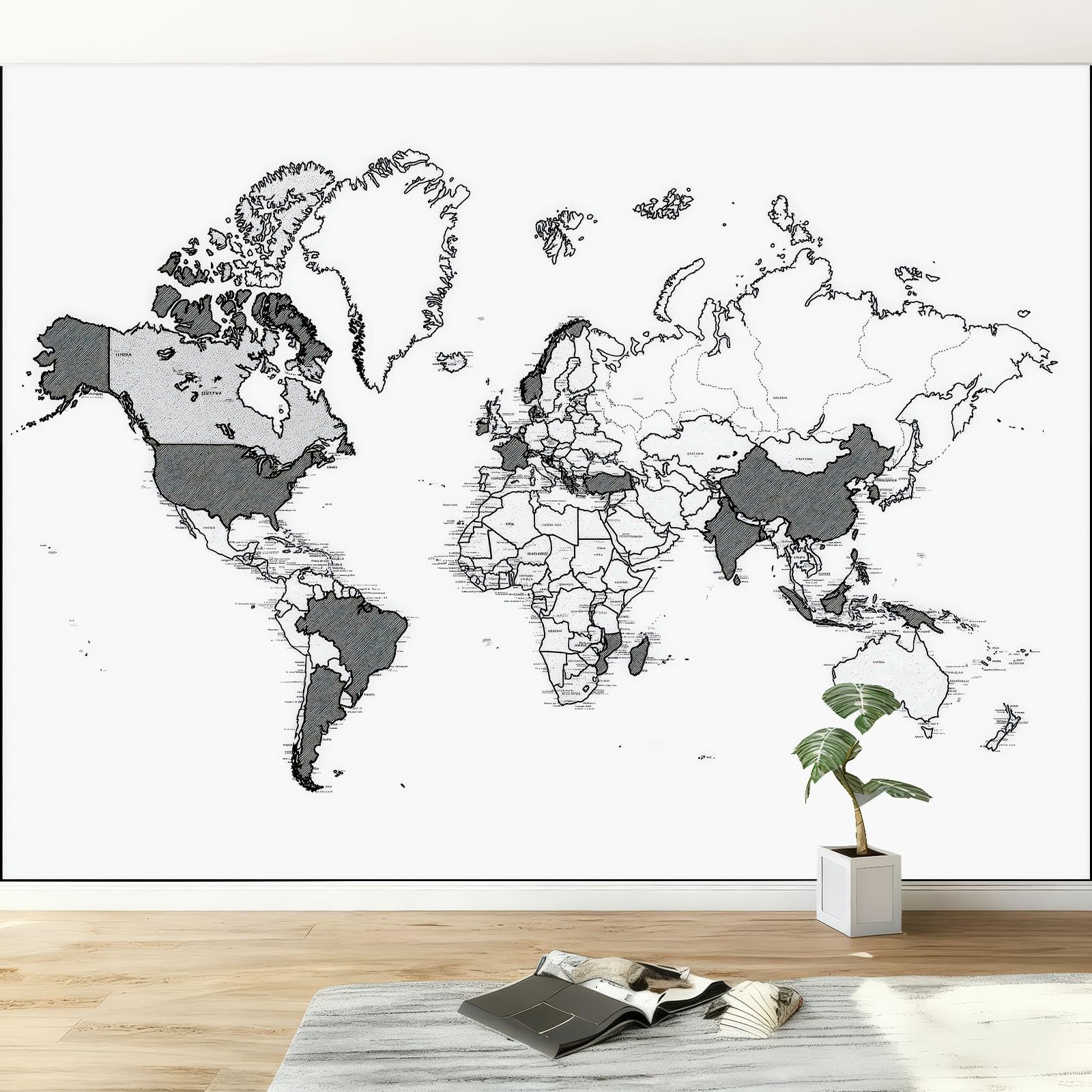 Générique Tapeta z włókniny minimalistyczna nowoczesna mapa świata - 400 x 280 cm panoramiczna tapeta biała gobelin plakat gigantyczne ściany sypialnia sypialnia dekoracja salonu