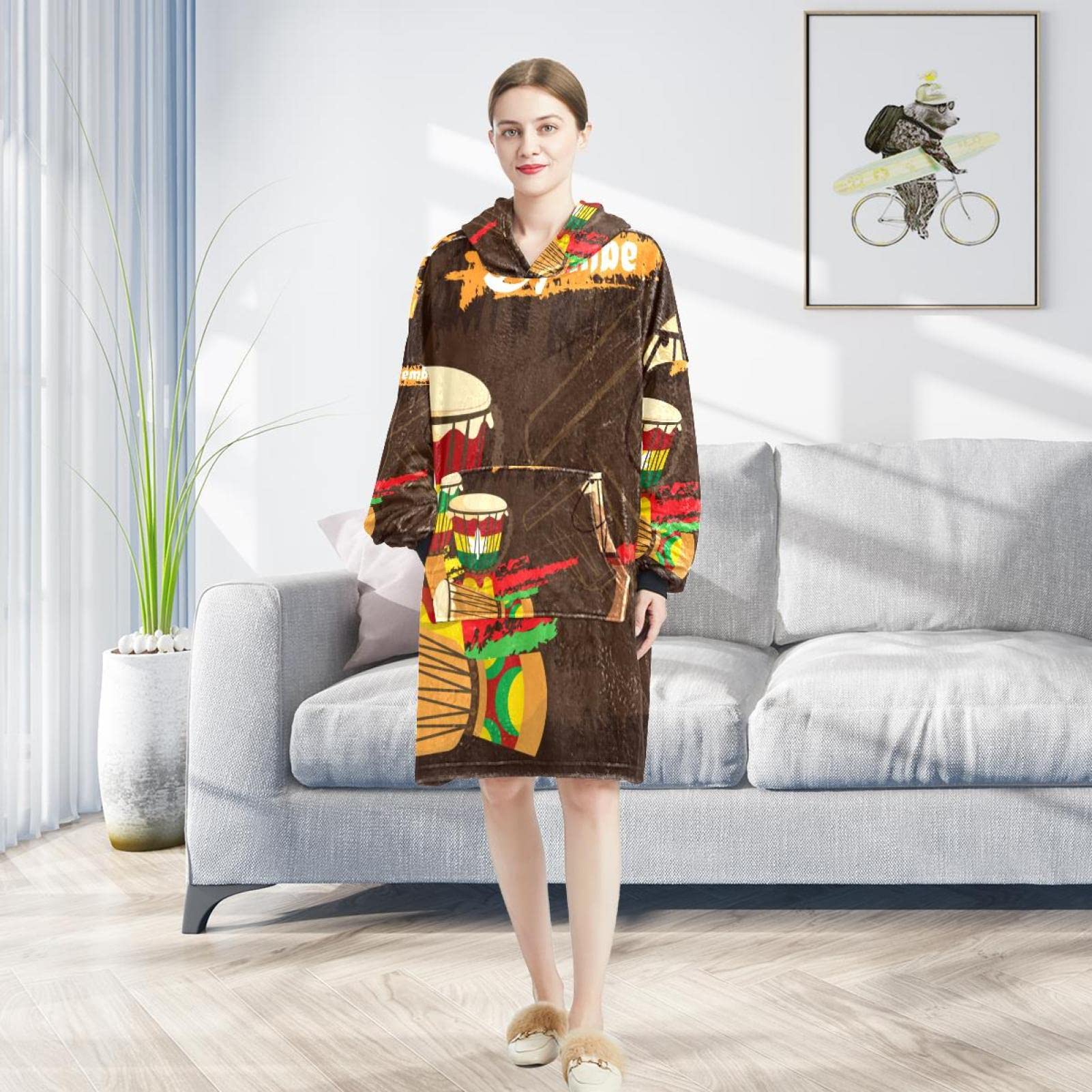 Bluza z kapturem, afrykańska perkusja kolorowa muzyka Djembe Music, oversize bluza z kapturem, wielobarwny, rozmiar uniwersalny