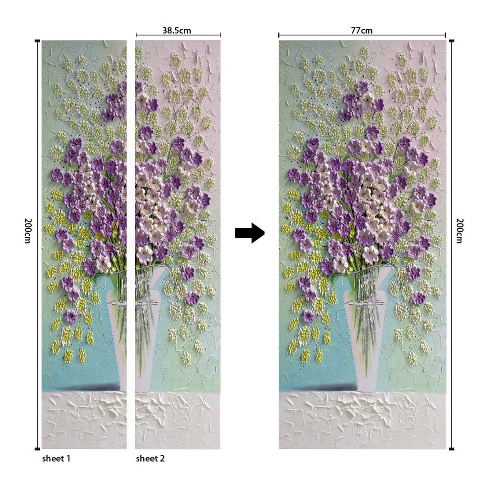 A.Monamour Adesivo Porta Autoadesiva Fiori Viola In Un Vaso Pittura Murale 3D Effetto Arte Astratta Vinile PVC Adesivi per Porte Interne 3D Pellicola Adesiva Poster Sticker Murale Parete