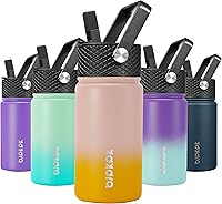 Vista 71 de BJPKPK Botella de agua aislada con tapa con pajilla, botellas de agua de metal de acero inoxidable de 15 onzas, botellas de agua reutilizables a