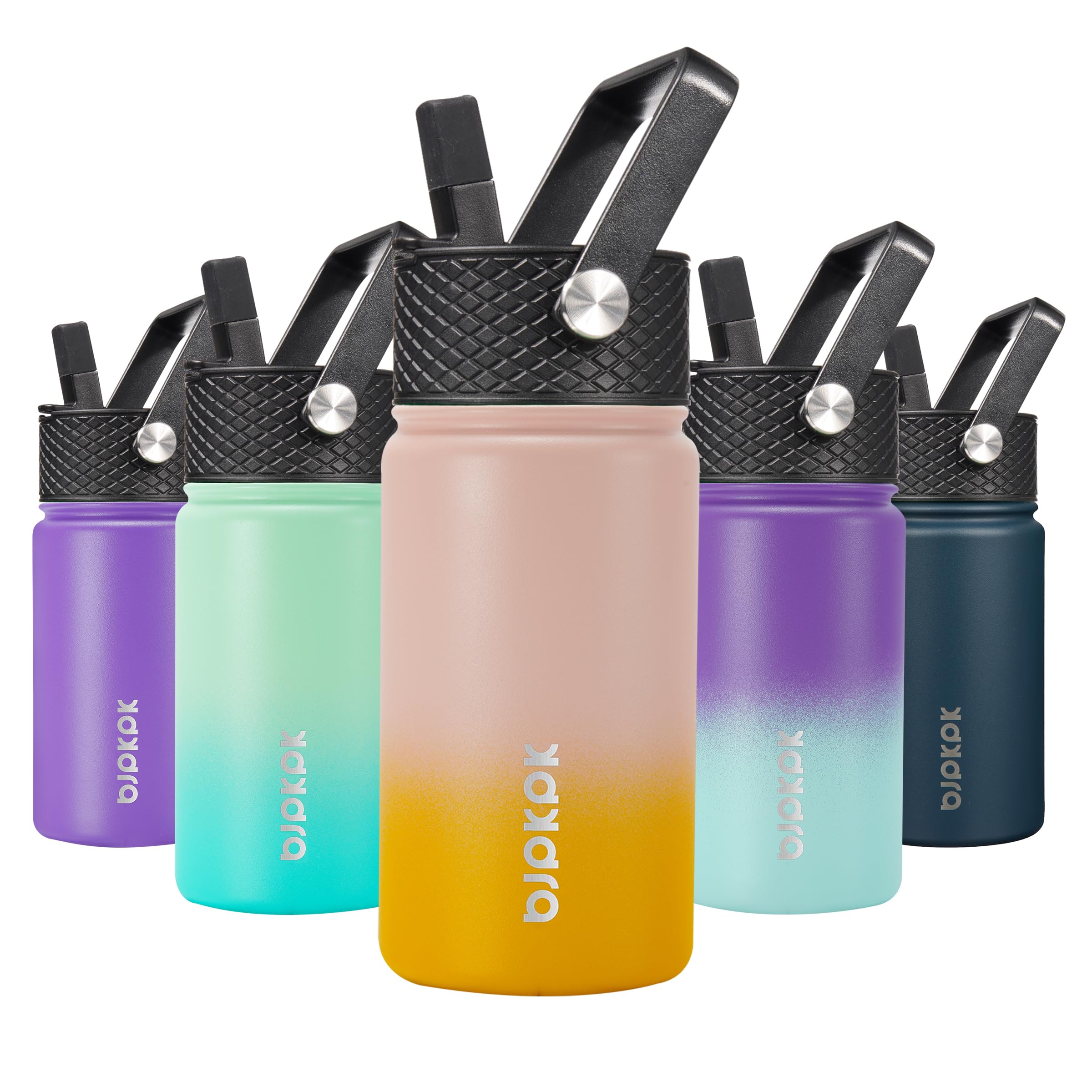 BJPKPK Insulated Water Bottle, 15oz Stainless Steel with Straw Lid | Leak Proof, BPA-Free, Vacuum Insulated, Keep Drink Cold & Hot, Metal Water Bottle for Travel, Gym, Office, Coral