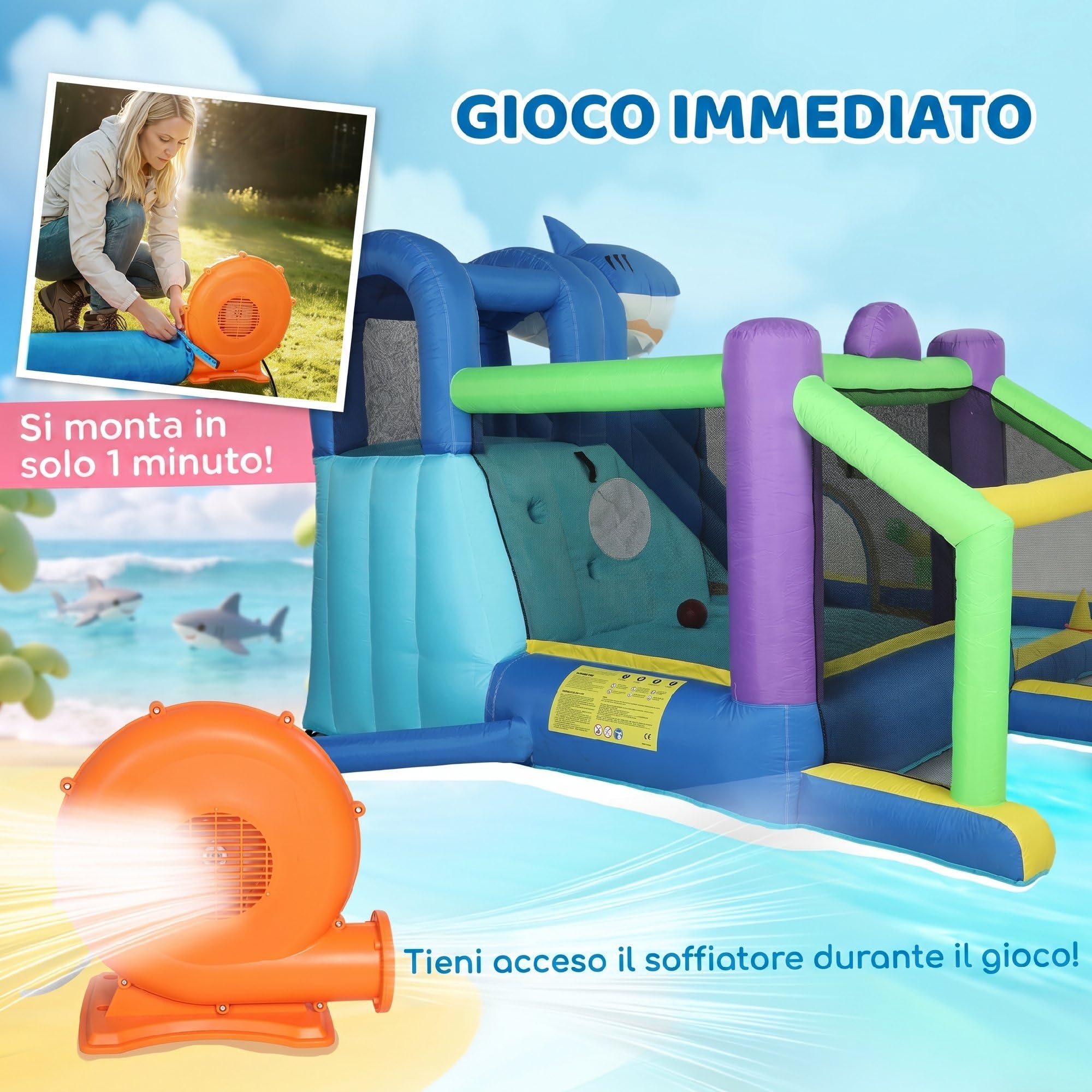 AIYAPLAY 8 in 1 Grande Castello Gonfiabile Bambini 3-8 Anni 405x345x235cm