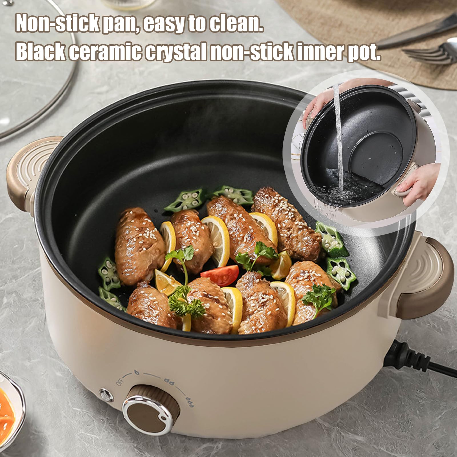 Hot Pot - Pentola elettrica portatile con vapore, 4,6 l, 1000 W, multifunzione Hotpot 3 livelli per arrostire ramen, fonduta, padella elettrica per dormitorio/campeggio/casa