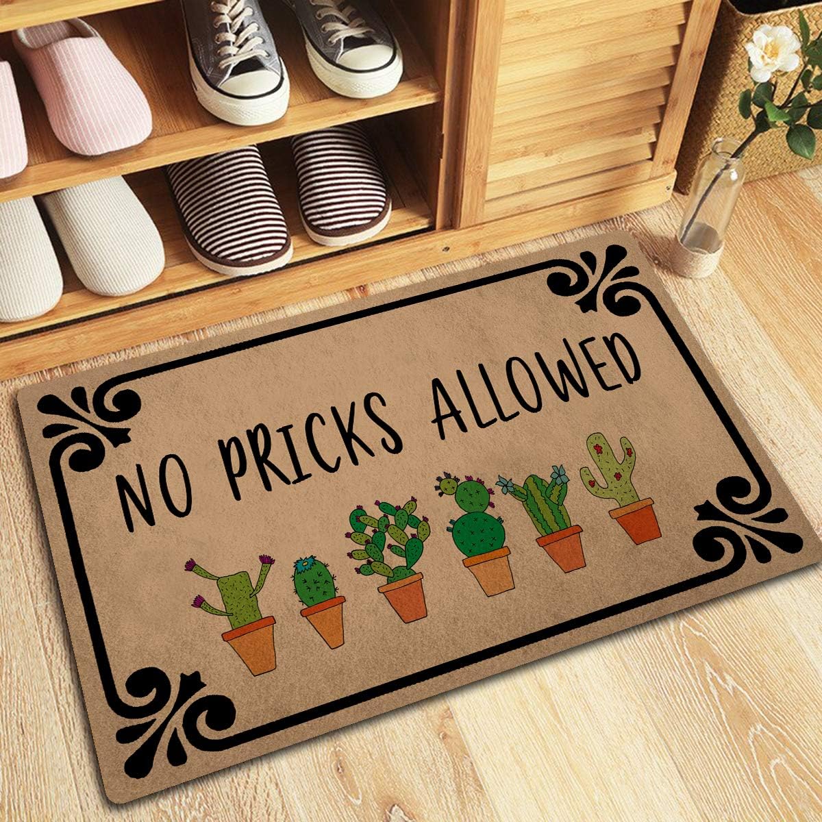 Z plus Welcome Mats 30"(L) x 18"(W) Personalized Funny Door Mats for Entrance Way/Kitchen Rugs and Mats/Front Door Mats Anti-Slip Rugs (No Pricks Allowed Cute Cactus)