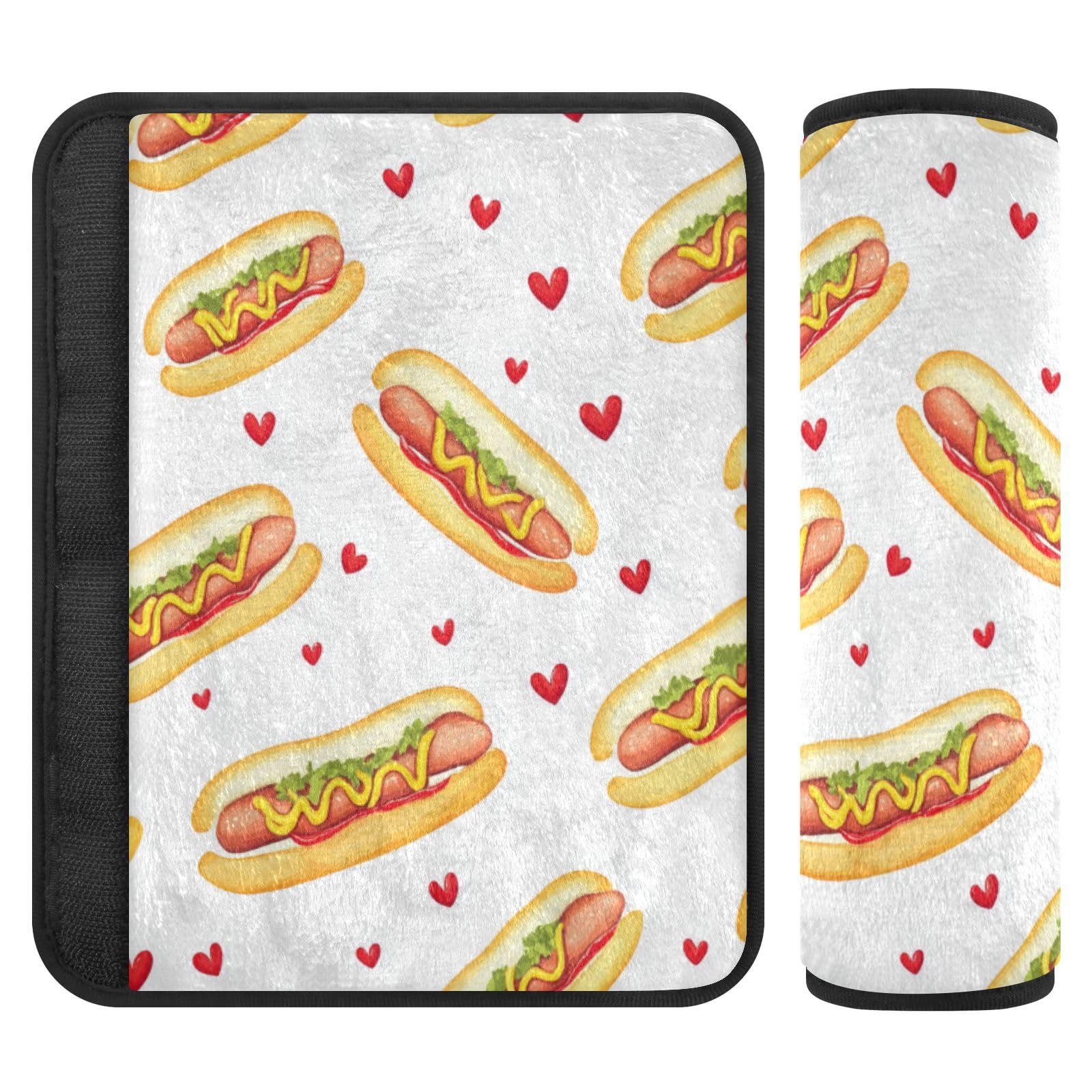 Seat Belt Covers 2 Pack Hot Dogs Hearts Car Seat Strap Covers Super Soft Car Seat Neck Cover for Boys Girls Adults Babies M