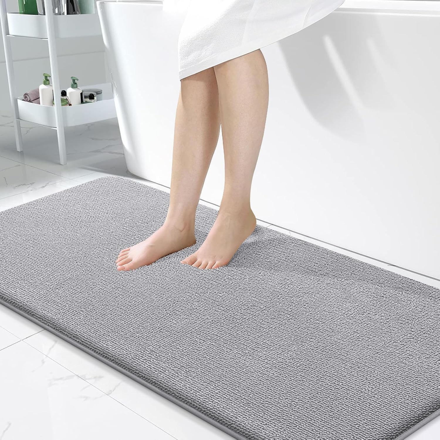 smiry Thick Memory Foam Bath Mat,60 x 120 cm,Extra Soft Absorbent Bathroom Mat,Non-Slip Quick Dry Bath Mats for Bathroom,Machine-Washable Bath Rug Foot Mat,Grey
