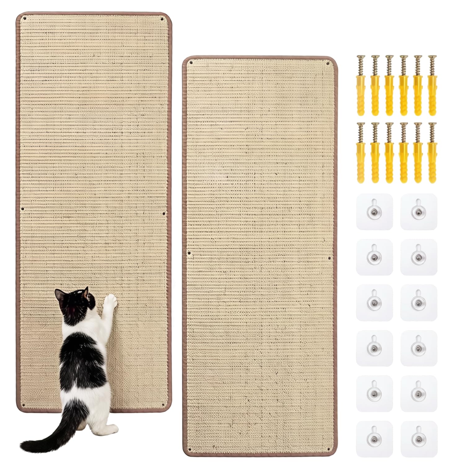 Set di 2 tappetini antigraffio per gatti, in sisal naturale, con nastro adesivo, non necessita di foratura, protezione per divani, protezione antigraffio per braccioli del divano, 40 × 100