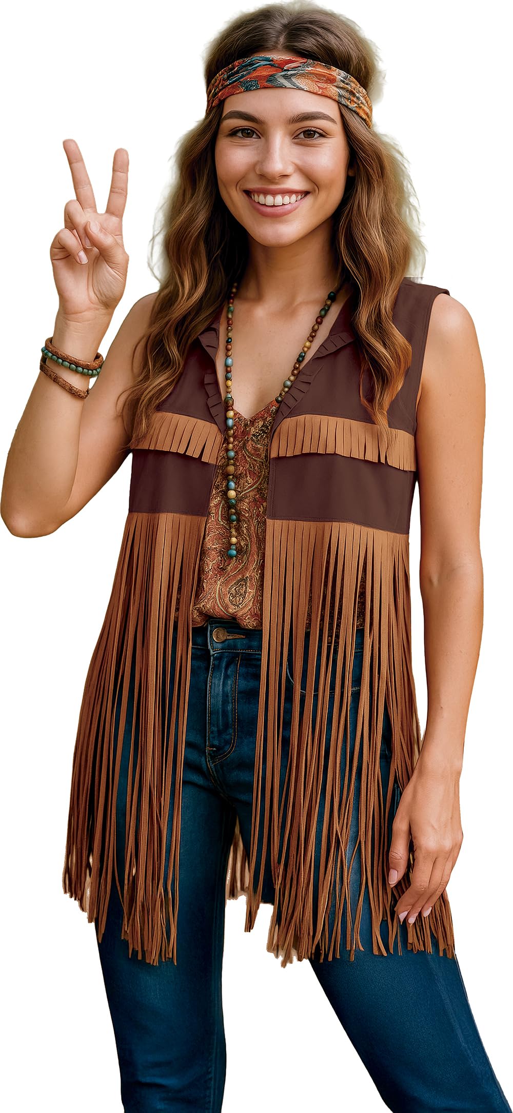 Chaleco hippie con flecos para disfraz rápido de mujer en Carnaval 2
