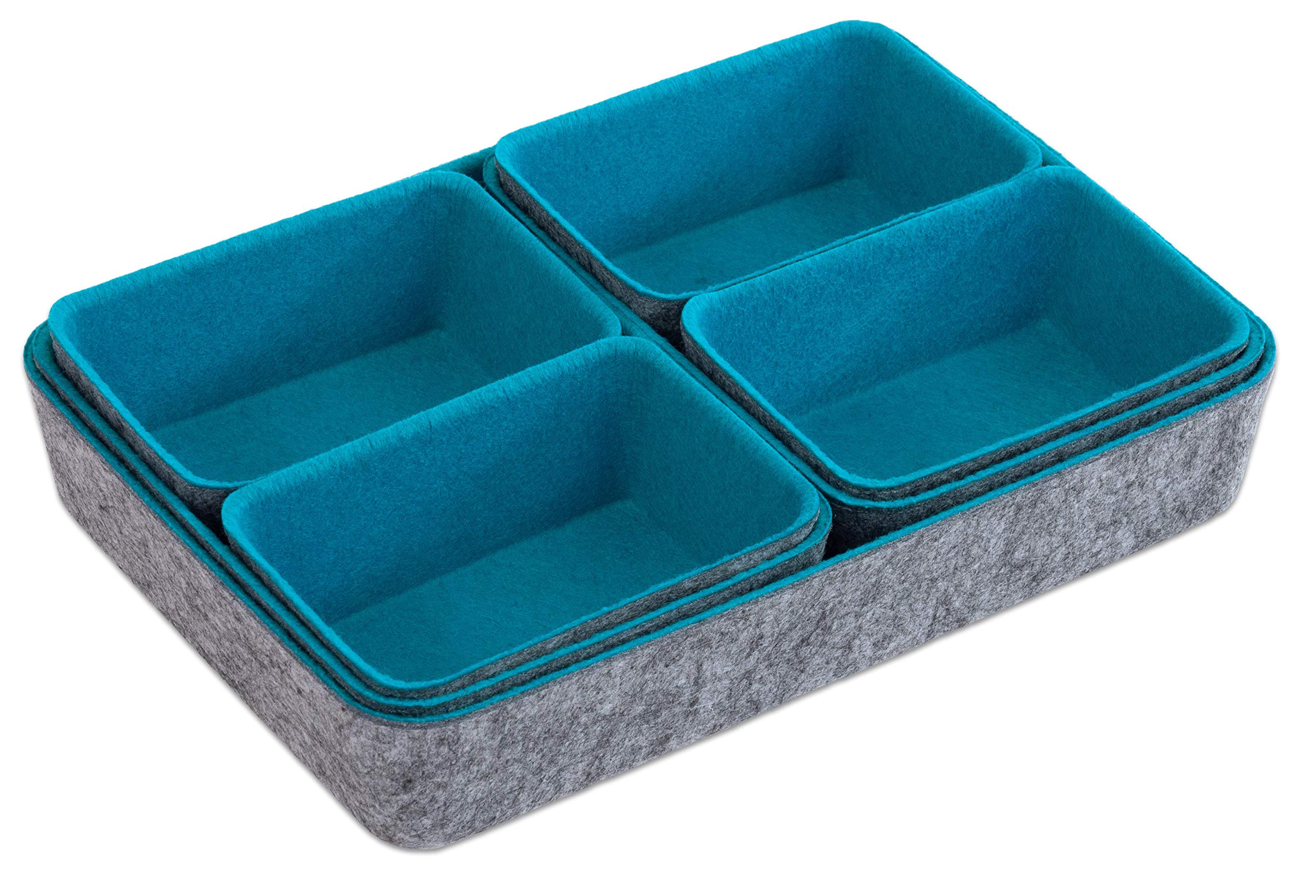 Betzold - Filzschalen-Set 7-teilig türkis - Aufbewahrungs-Boxen Filzkörbe