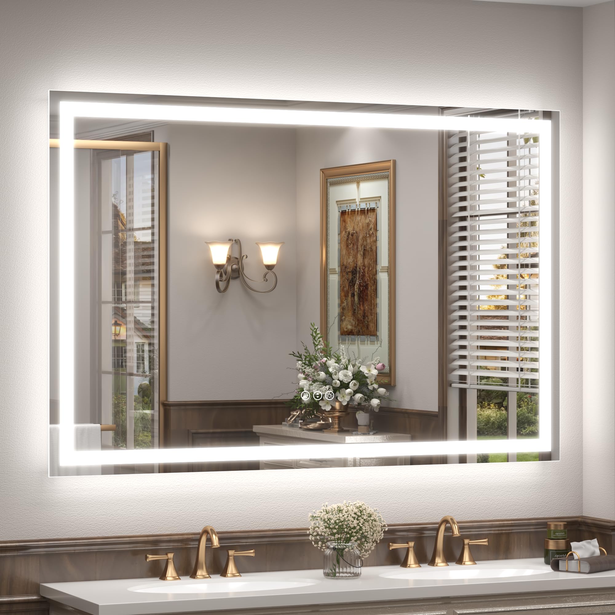 60x40 Inch LED Bathroom Mirror, Backlit and Front Lighted
