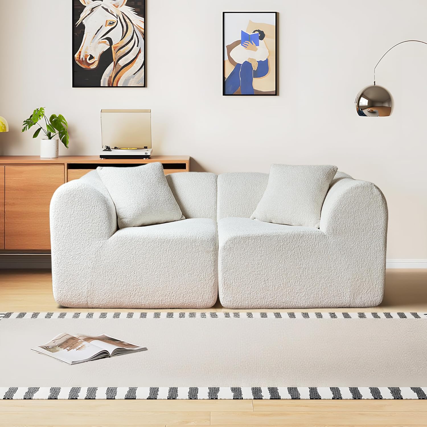 76.4'' Loveseat Sofa, 2 Seater Raindrop Velvet Fabric Loveseat Couches, Comfy Upholstered Modern Leisure Love Seat Couch with 2 Pillow for Bedroom, Office, Living Room