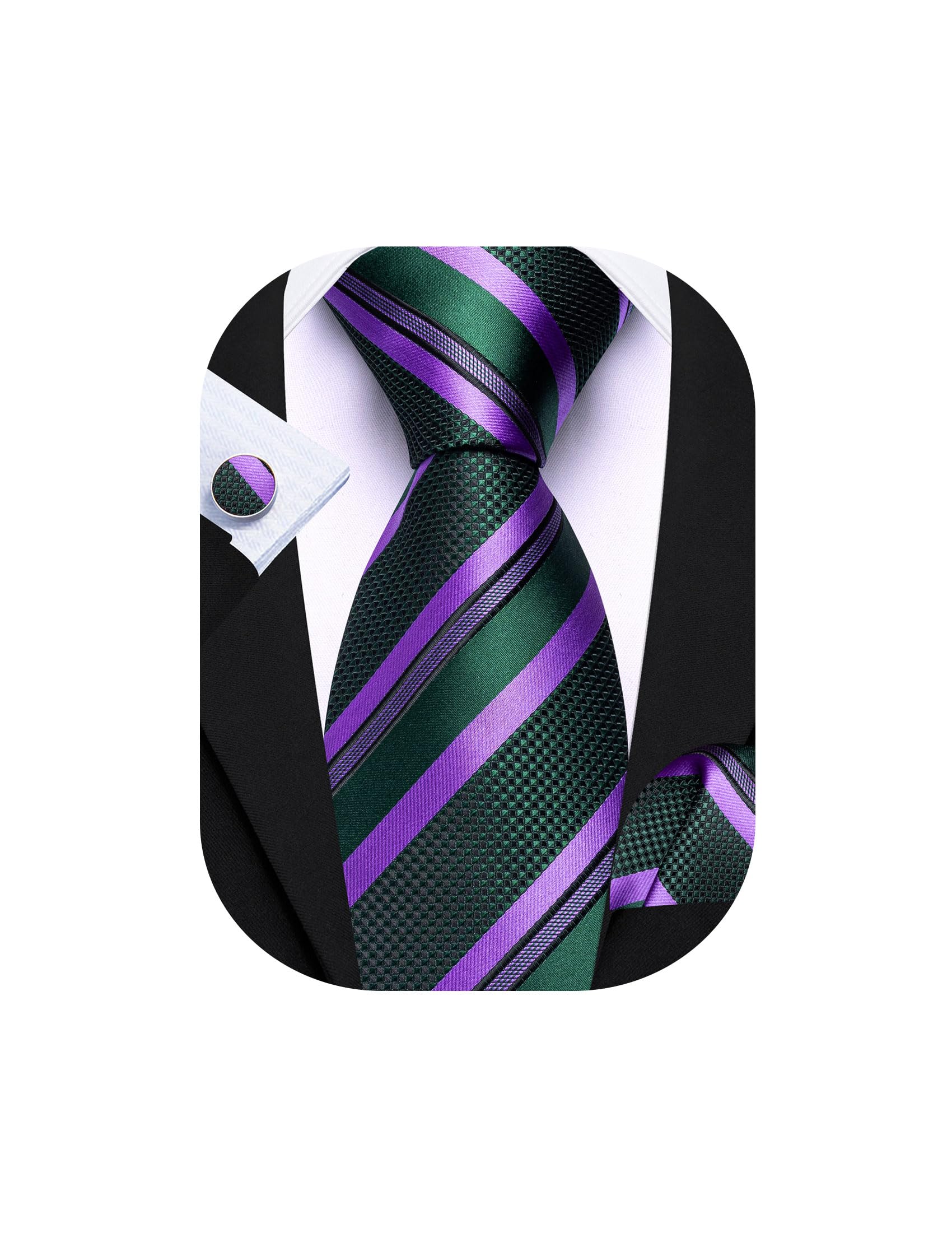 Barry.Wang Mens Tie Set Plaid Check Stripe Neckties Pocket Square Cufflinks | Woven Classic,Formal/Casual Men's Necktie,Luxury,Business,Wedding,Party,Prom,Graduation