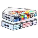 2 Pack Under Bed Storage Containers Bins, Humid-Proof Plastic Underbed Storage Bins, Clothes Storage and Organization Bags, Under the Bed Blanket Storage with Handles for Clothes, Bedroom