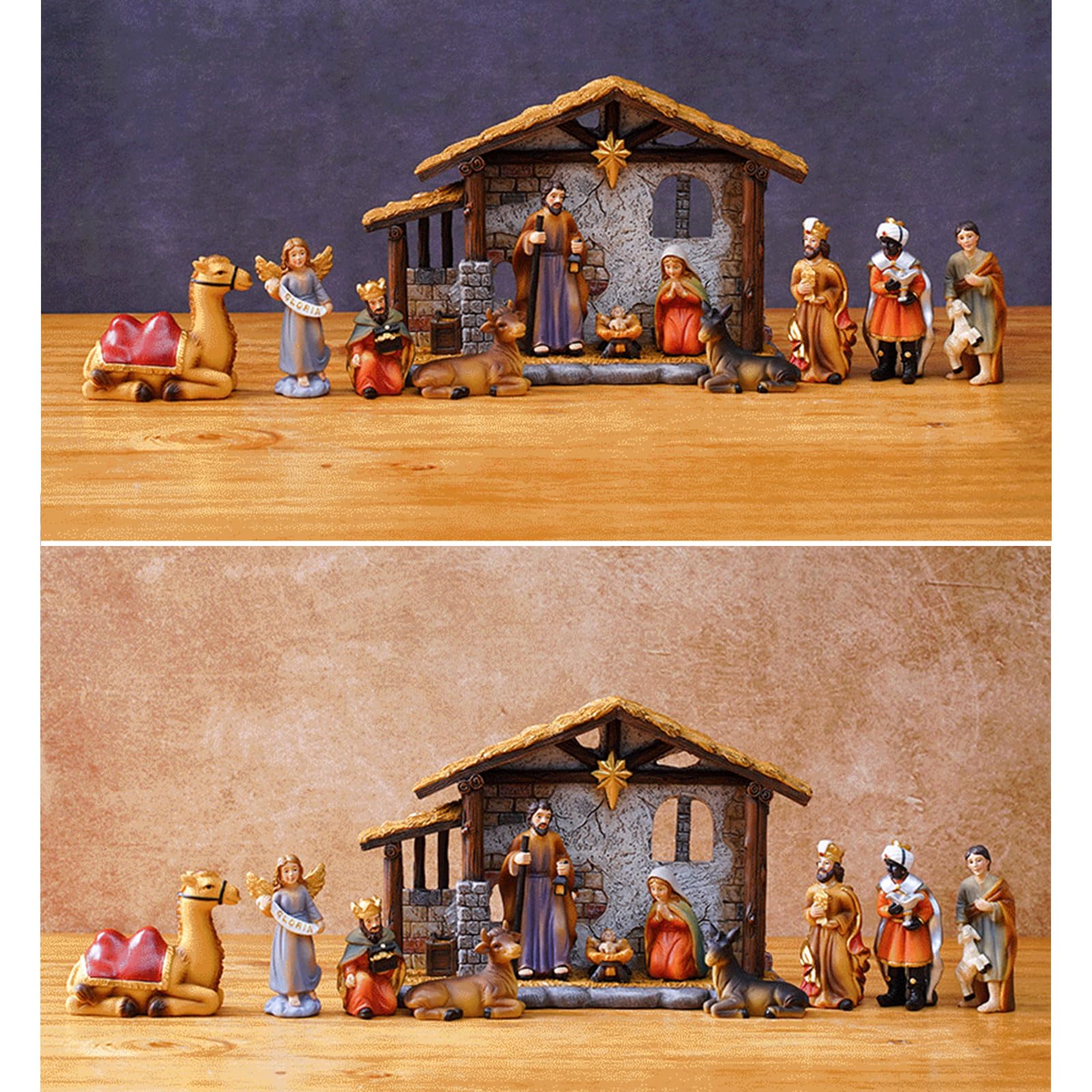 Statua per presepe di Natale, in resina, con stabile statua di famiglia, decorazione da tavolo, sculture natalizie