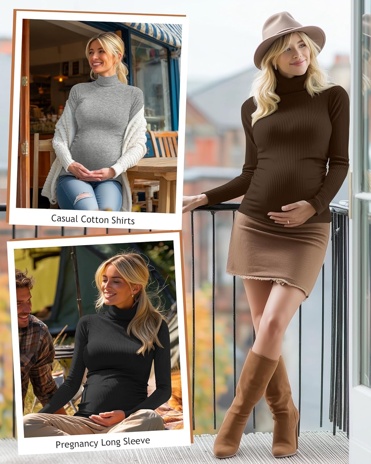 4 Pack Women's Maternity Turtleneck Shirts, Pregnancy Ribbed Long Sleeve Tops Casual Cotton Side Ruched Sweaters - Image 2
