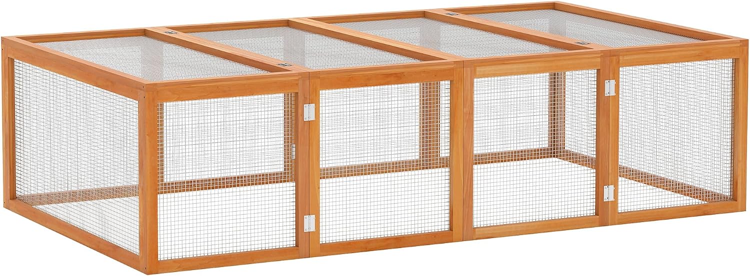 PawHut six-foot wooden rabbit run with wire mesh and openable roof
