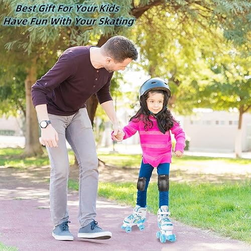 Miniatura 6 de Nattork Girls Roller Skates for Kids Toddler, 4 Sizes Adjustable Rainbow Quad Skates with Light up Wheels,Best Gift for Kids Beginners