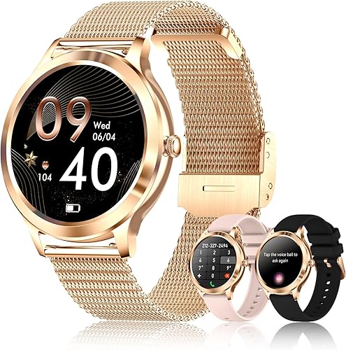 Colesma Reloj inteligente redondo para iPhone Android, reloj para mujer con llamada Bluetooth y notificaciones de Whatsapp, reloj de fitness con