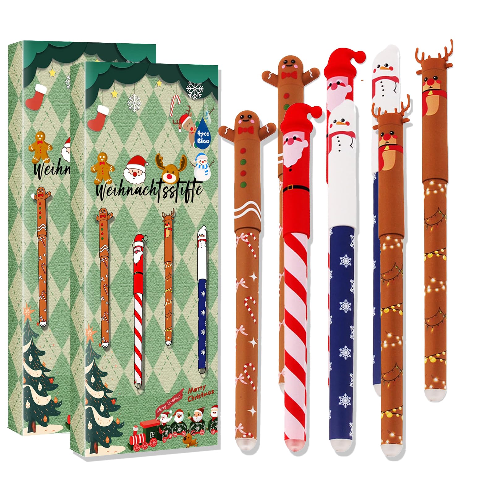 Radierbarer Kugelschreiber, Neuer Weihnachtsstifte 2025, 8 PCS Radierbare Stifte Weihnachten, Radierbarer Gelschreiber, Kawaii Schreibwaren für Kinder Studenten Schule Büro