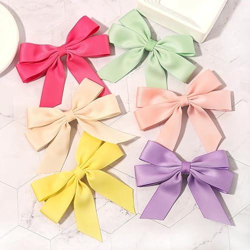 Miniatura 8 de Furling Pompoms Lindo clip de lazo para el cabello con cola, cinta, rosa intenso, 2 piezas, accesorios para el cabello de fiesta para mujer