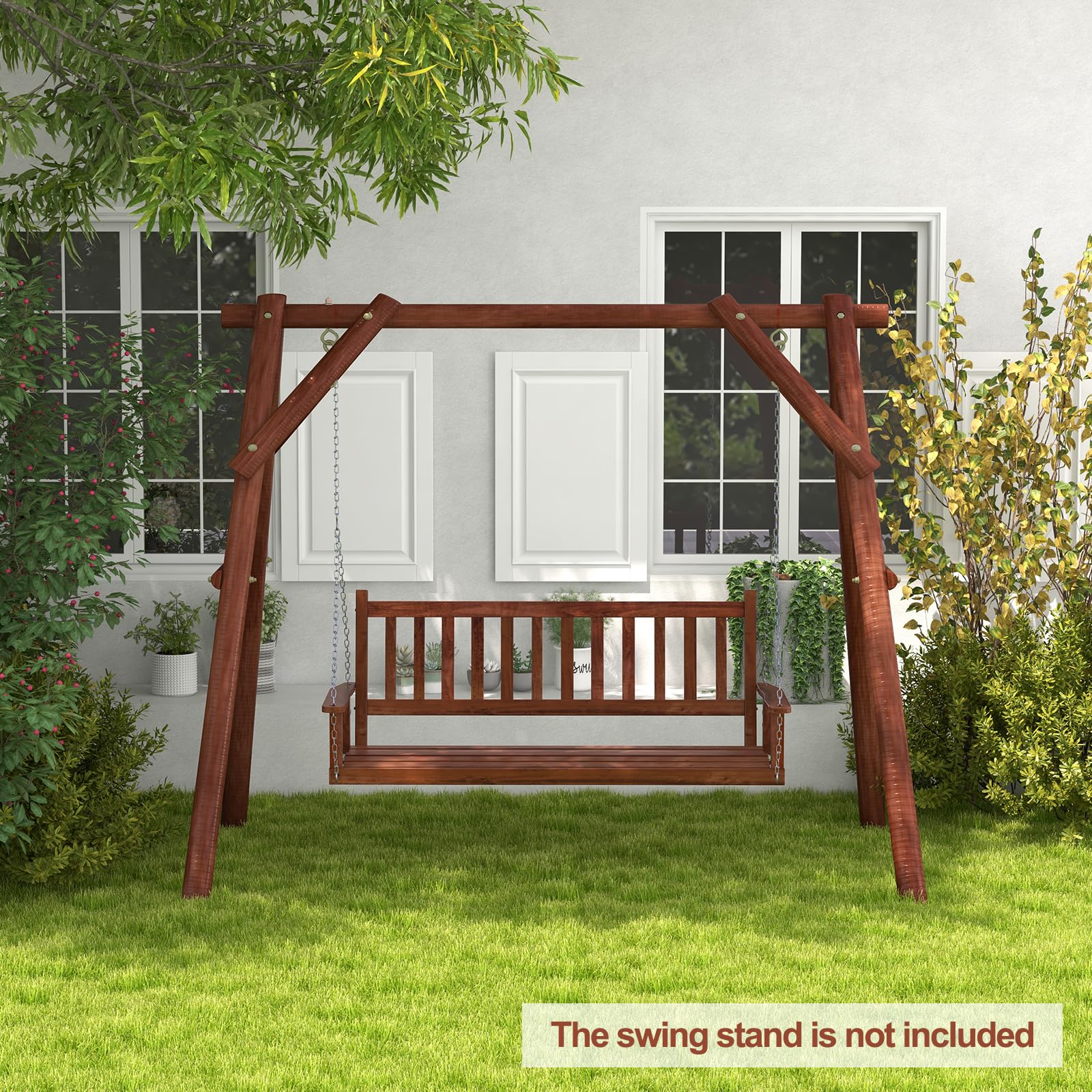 KOMFOTTEU Banc Suspendu 2-3 Places Balançoire Jardin Bois Massif Fauteuil Suspendu Charge 230/360 kg 168x65x63 cm Marron
