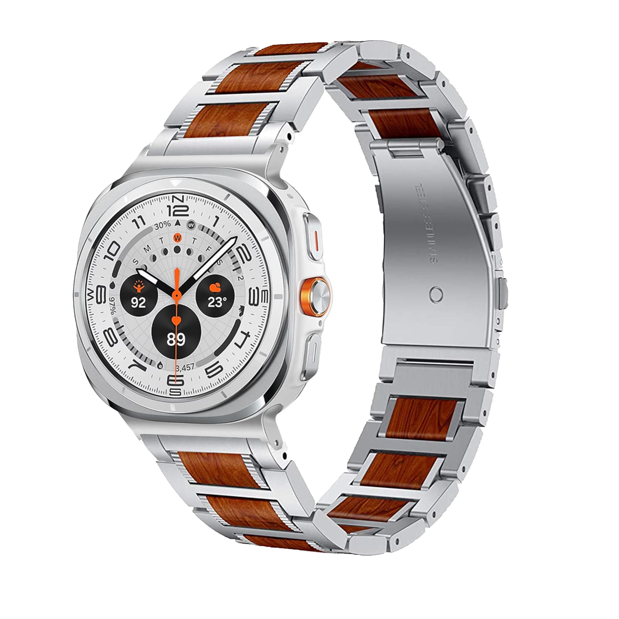 Compatible con Samsung Galaxy Watch Ultra Band de 47 mm, Galaxy Watch 8 Classic pulseras, acero inoxidable metal + correas de reloj de madera de repuesto para hombres y mujeres