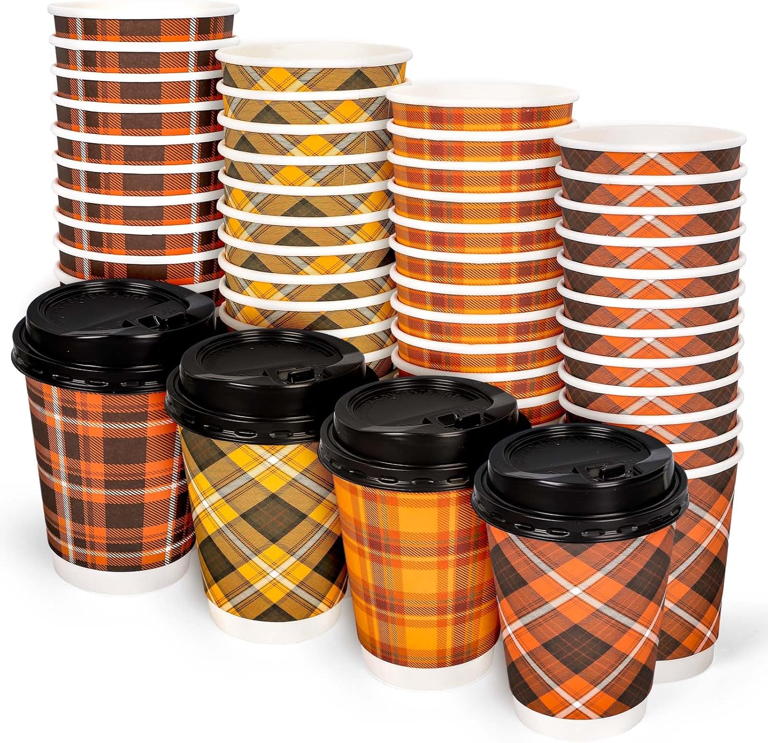 Amazon.com: JarThenaAMCS 48Pcs Fall Buffalo Plaid Paper Cups Autumn ...