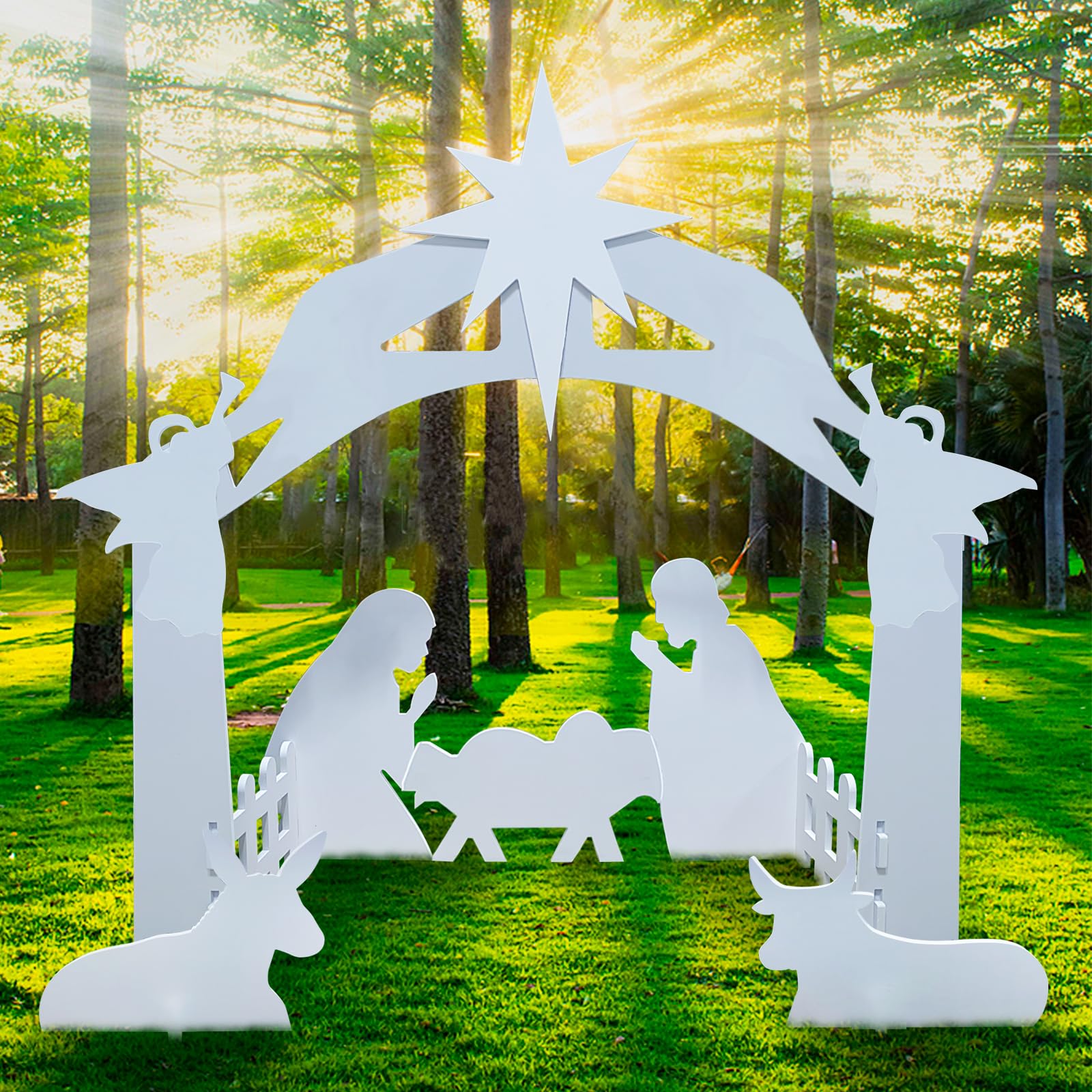 Nativity Set Outdoor Christmas Decorations, Nativity Scene Large Weatherproof, Manger Scene Christmas Yard Decorations for Front, Lawn and Church